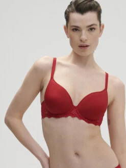 Caresse 3D Plunge Contour Bra - Tango Red